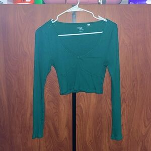 Pacsun green long sleeve cropped shirt